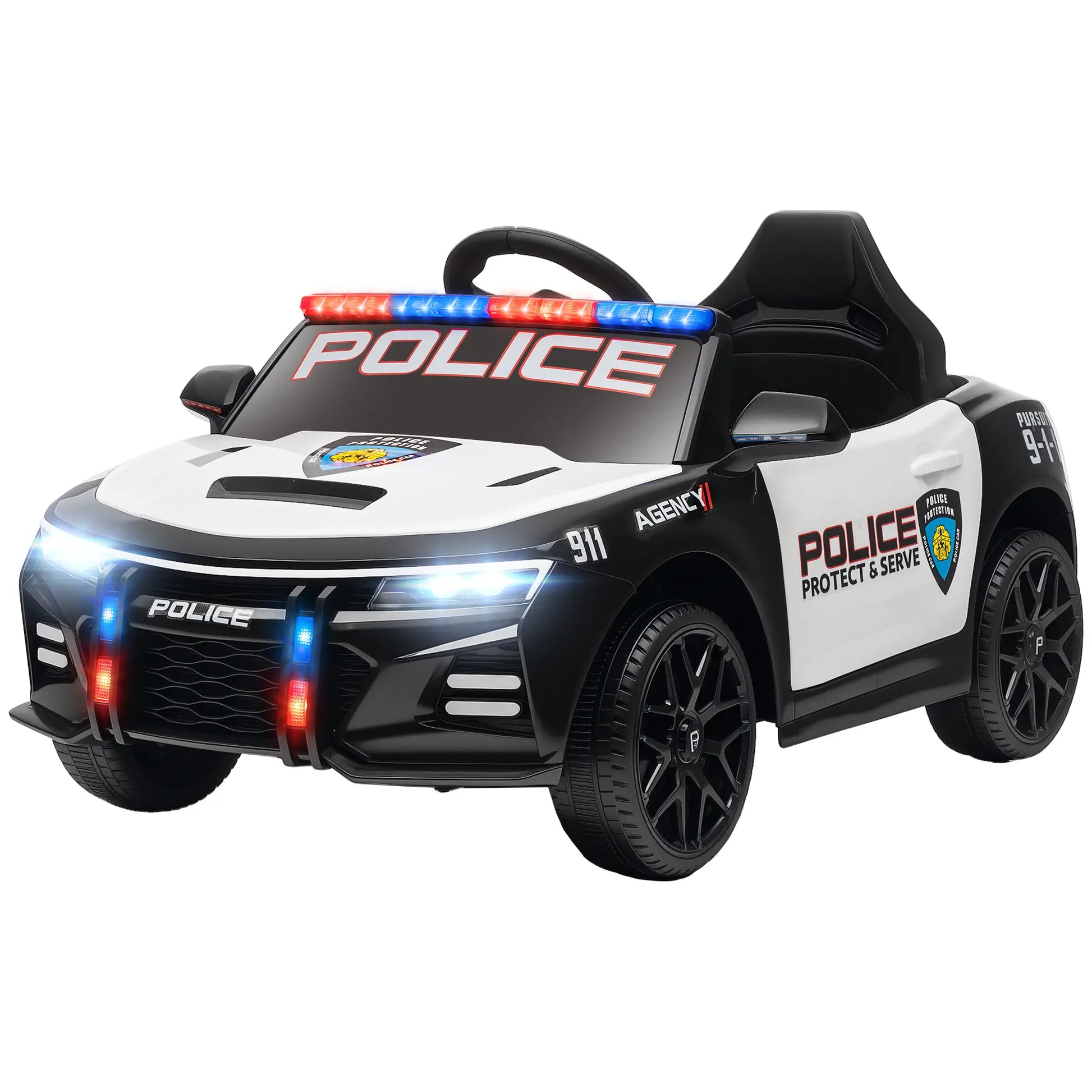 Kids Electric Police Car, Remote Control, Sirens, Lights, Music, White Electric Toy Cars White, Black at Gallery Canada