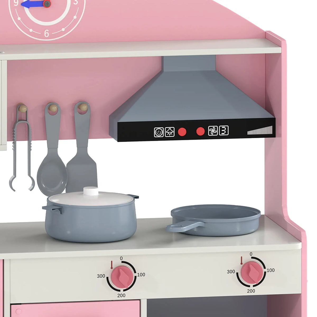 Kids Wooden Play Kitchen Set, Lights Sounds, 5pcs, Ages 3-6, Pink