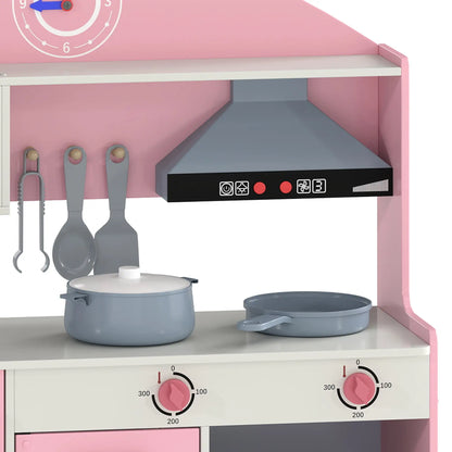Kids Wooden Play Kitchen Set, Lights Sounds, 5pcs, Ages 3-6, Pink