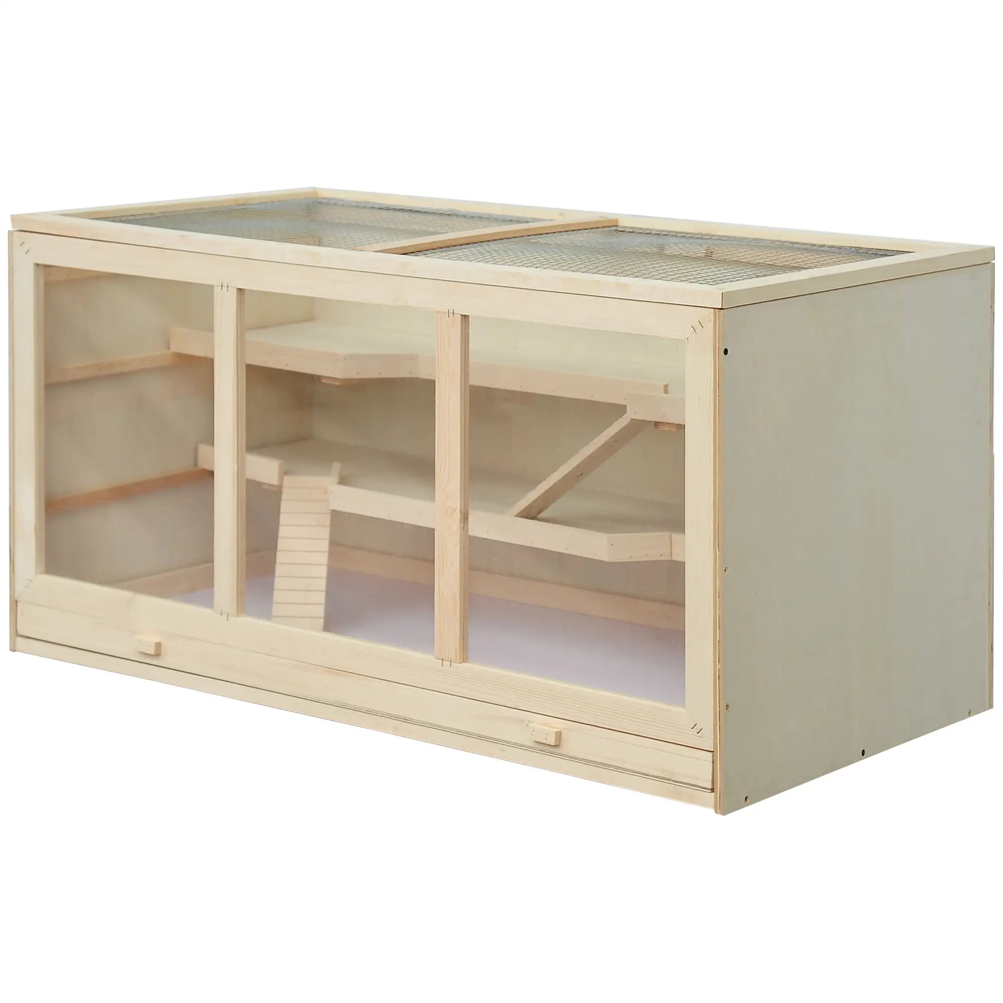 Wooden Hamster Cage with Slide, Tray, Natural Wood Hamster Cages at Gallery Canada