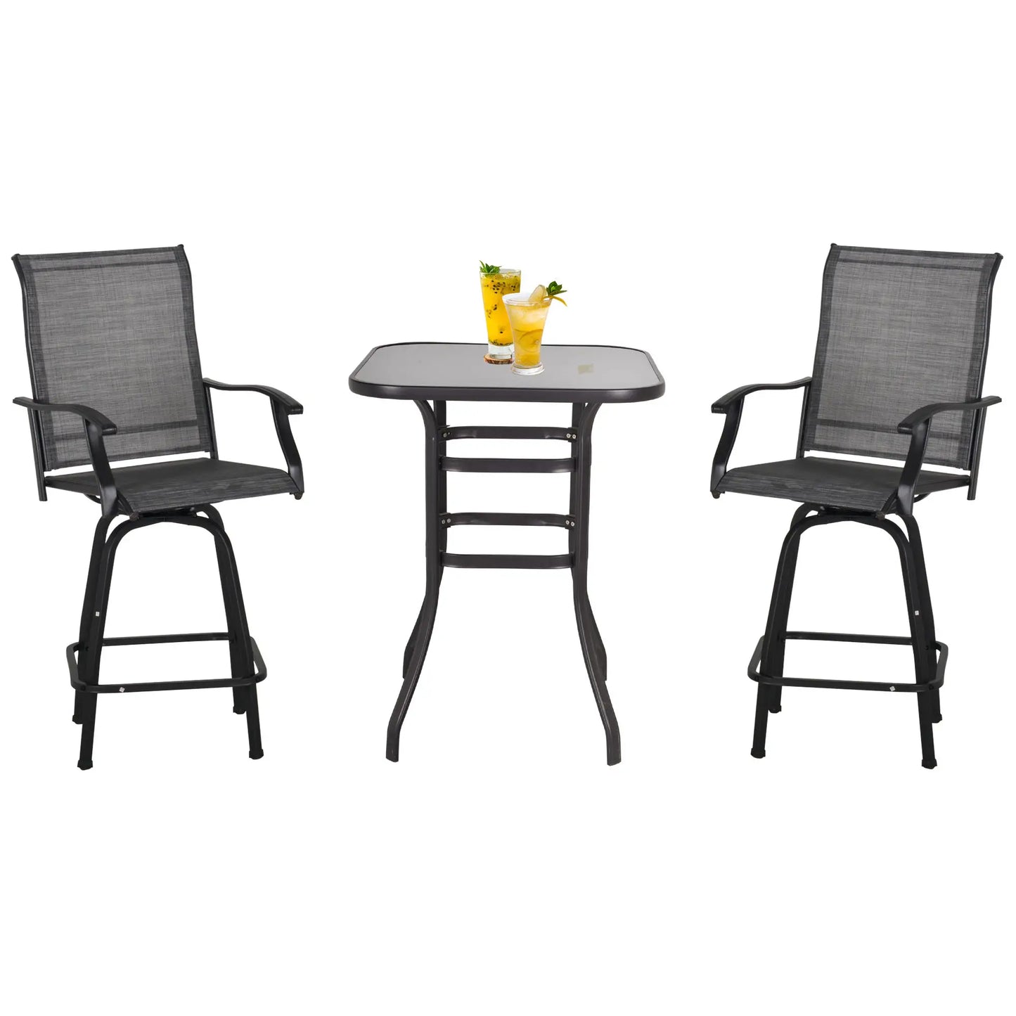 3 Piece Outdoor Patio Bar Set, 2 Swivel Stools, 1 Table, Grey Bistro Sets at Gallery Canada
