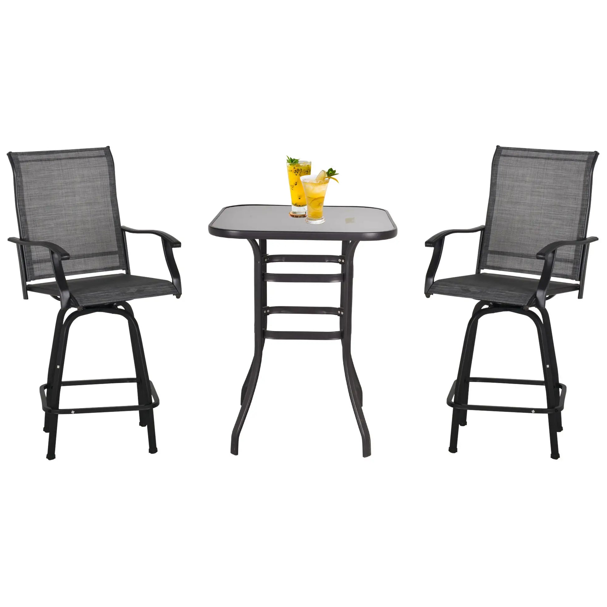 3 Piece Outdoor Patio Bar Set, 2 Swivel Stools, 1 Table, Grey Bistro Sets at Gallery Canada