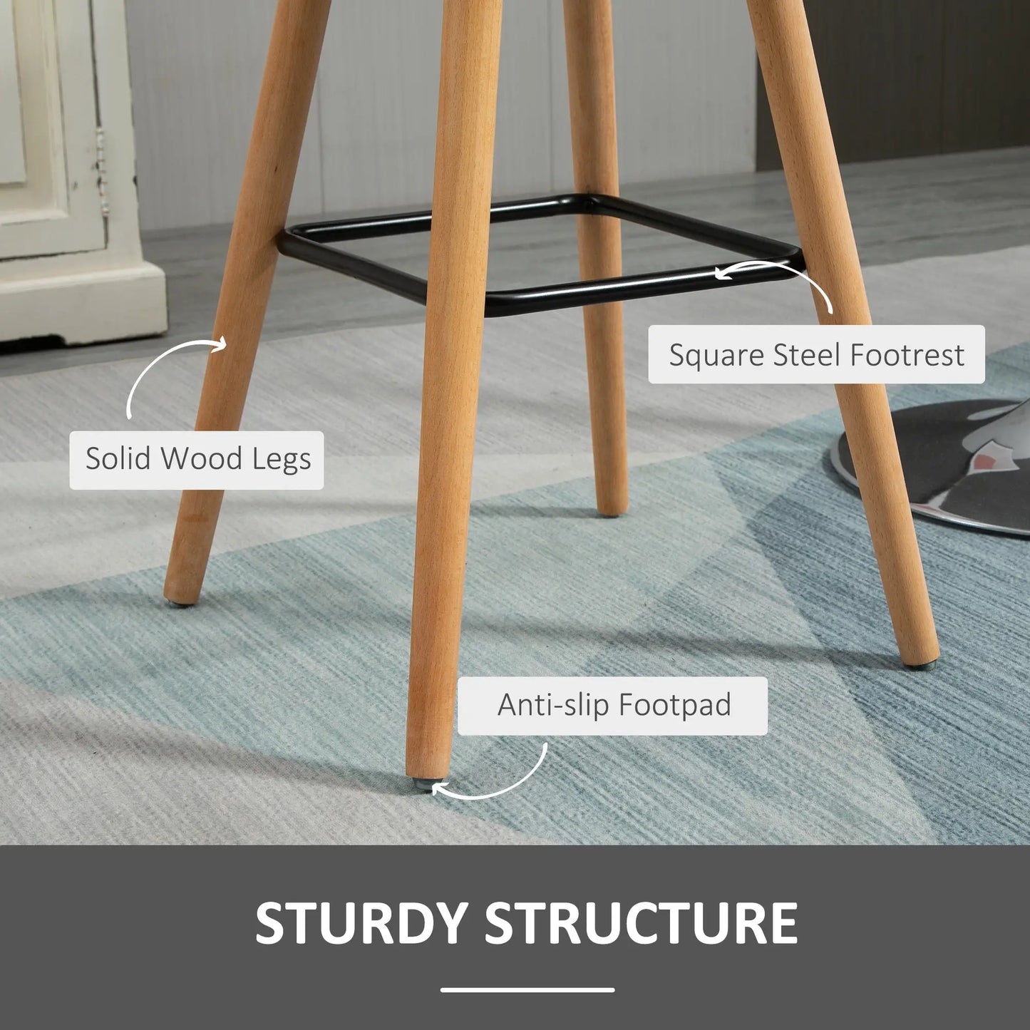 Modern Bar Stools Set of 2, 38" Upholstered, Solid Wood Legs, Grey Bar Stools at Gallery Canada