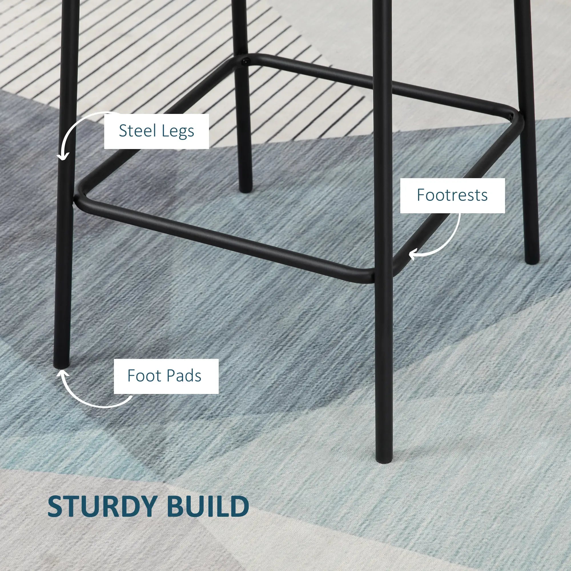 Bar Stools Set of 2, Upholstered Counter Height Bar Chairs, Kitchen Stools with Steel Legs Bar Stools at Gallery Canada