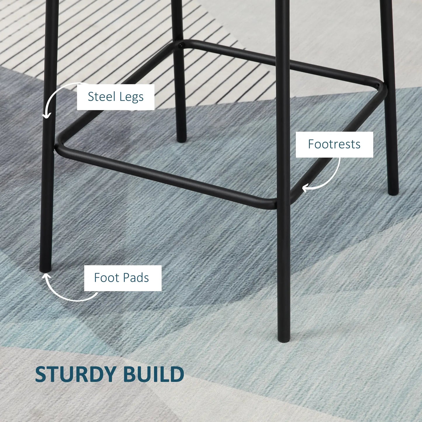 Bar Stools Set of 2, Upholstered Counter Height Bar Chairs, Kitchen Stools with Steel Legs Bar Stools at Gallery Canada