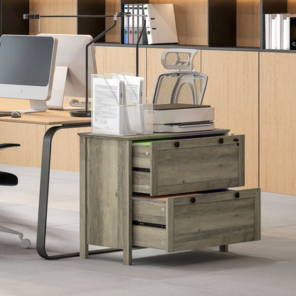 2 Drawer File Cabinet, Lockable, Adjustable Hanging Bar, Letter, A4 Size, Weathered Grey Oak Office Cabinets & Cupboards at Gallery Canada
