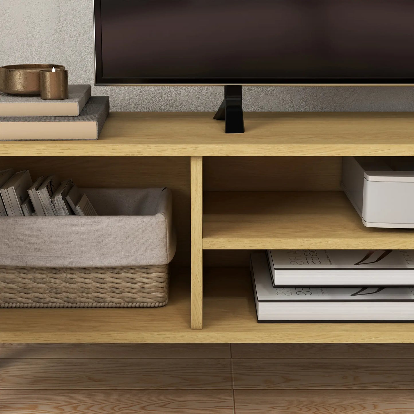TV Stand for 65 Inch TV, Entertainment Center, Oak White, White TV Stands at Gallery Canada