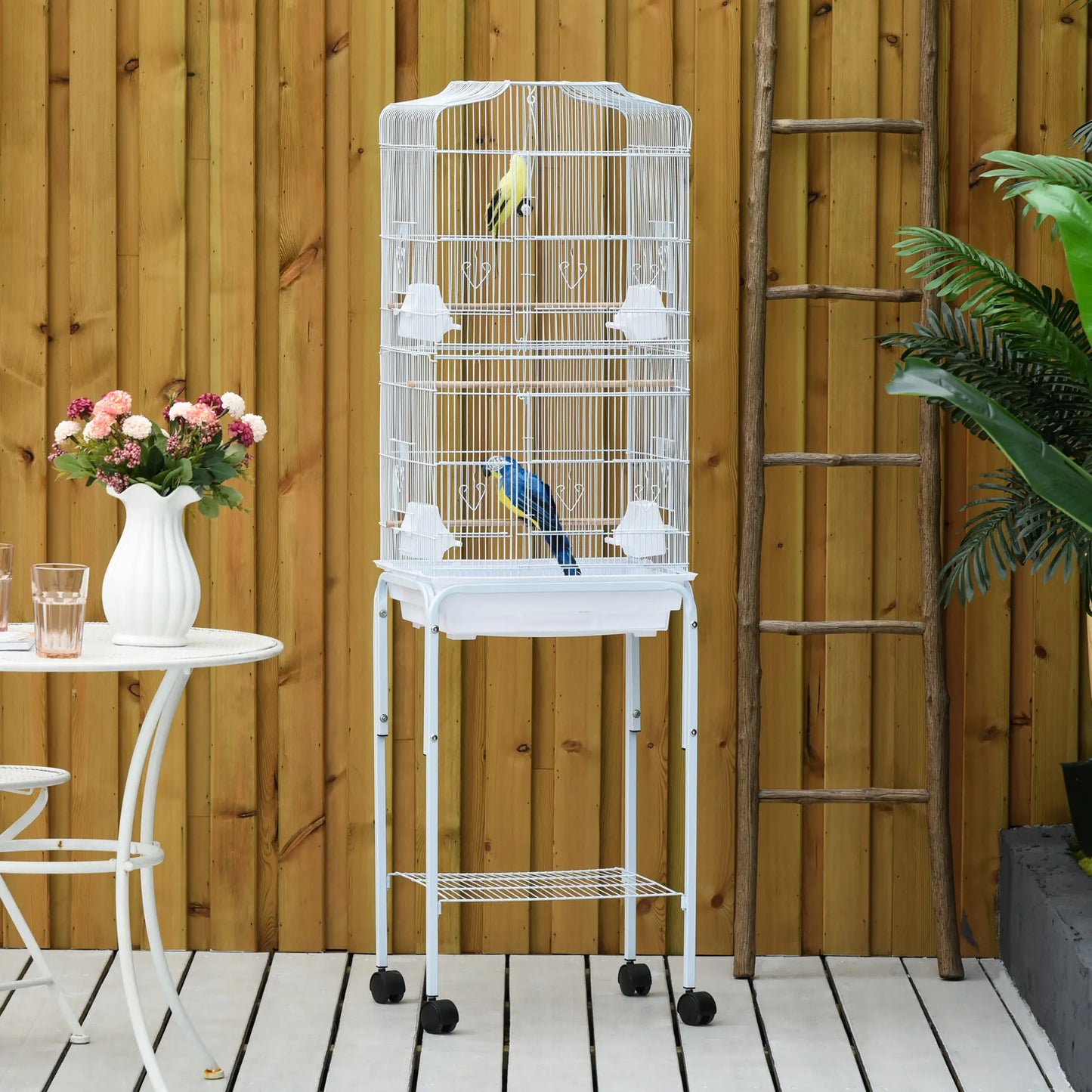 62" Rolling Bird Cage, Cockatoo House, Play Top, Storage Shelf, Wheels, White Bird Cages at Gallery Canada