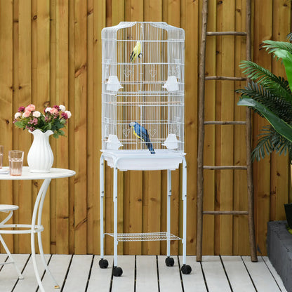 62" Rolling Bird Cage, Cockatoo House, Play Top, Storage Shelf, Wheels, White Bird Cages at Gallery Canada