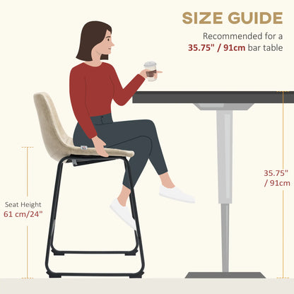 Vintage PU Leather Bar Stools Set of 2, Kitchen Stool with Footrest, Beige Bar Stools at Gallery Canada