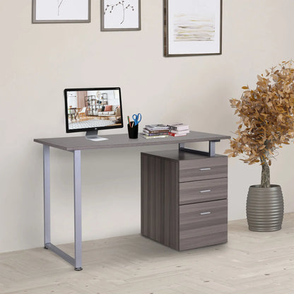 47" Computer Desk, Metal Frame, Reversible Drawers, Dark Wood Grain Writing Desks at Gallery Canada