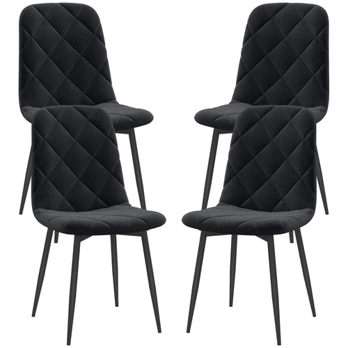 Upholstered Dining Chairs Set of 4, Steel Legs, Modern Kitchen, Black