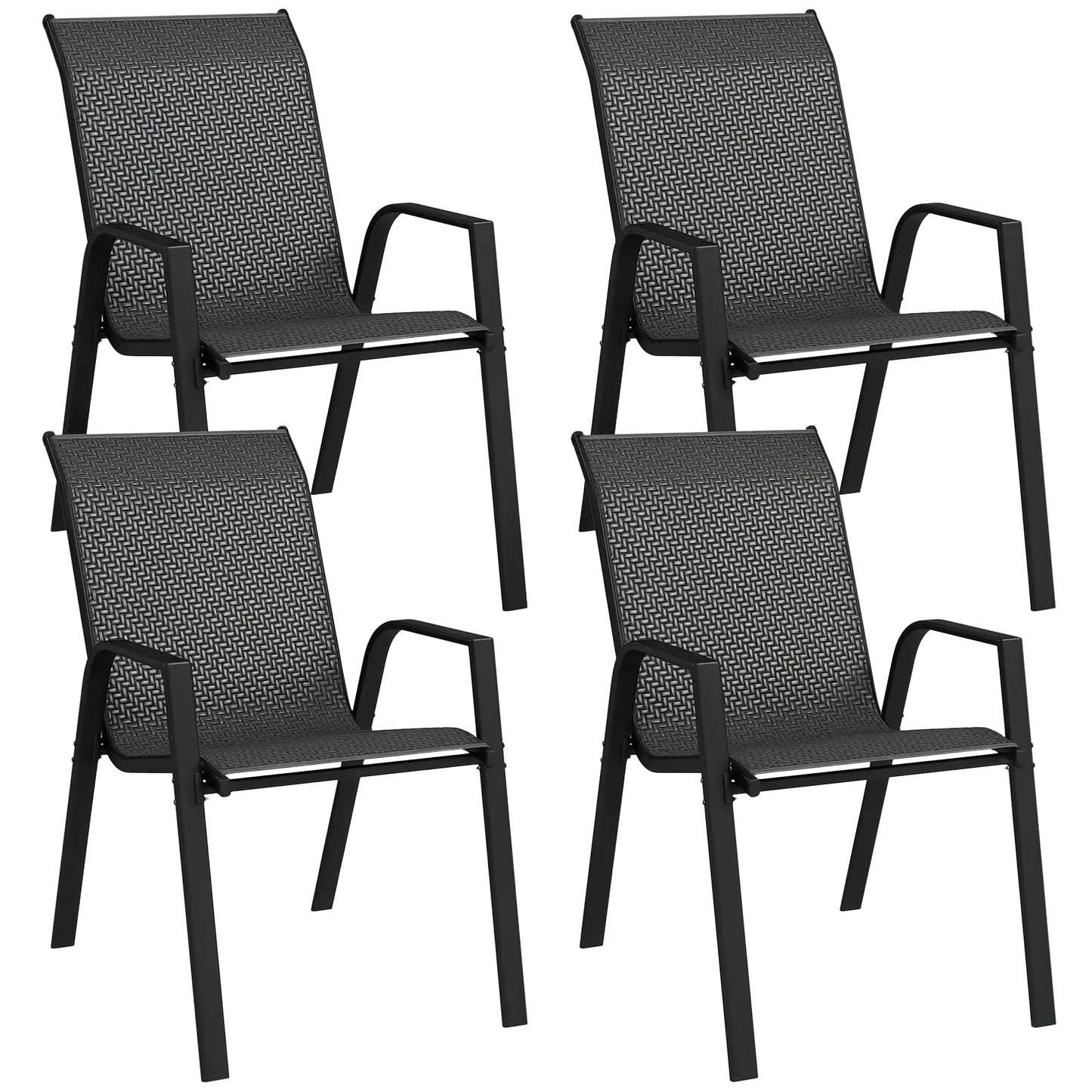 Stacking Rattan Outdoor Dining Chairs Set, 4-Piece, Grey Patio Furniture at Gallery Canada
