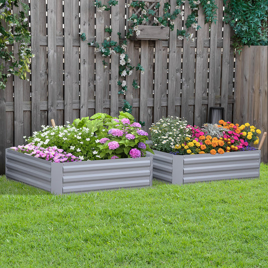 39" x 39" x 12" Set of 2 Raised Garden Bed, Elevated Planter Box with Galvanized Steel Frame for Growing Flowers, Herbs, Succulents, Grey - Gallery Canada