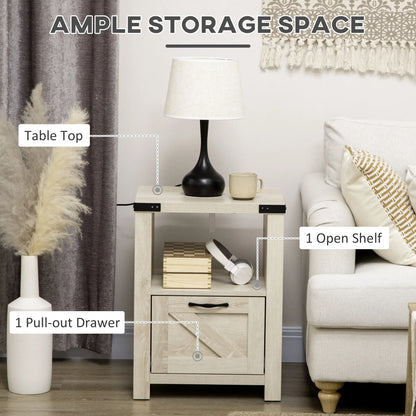 Farmhouse Side Table with Drawer, Open Shelf, Oak, 24.8x17.7x23.6 Side Tables at Gallery Canada