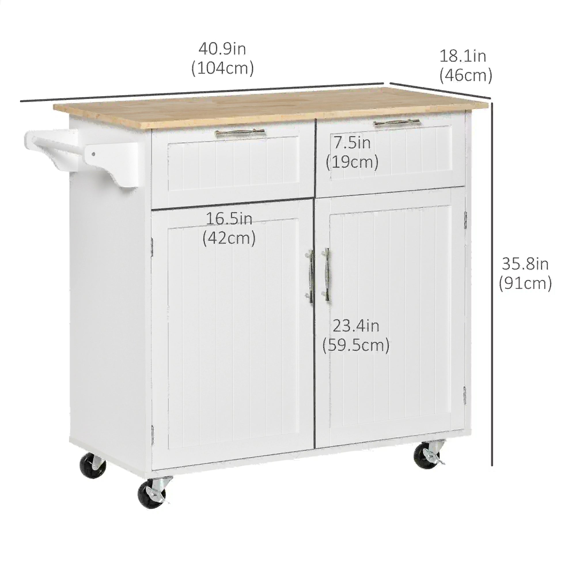 Rolling Kitchen Island with Drawers, Rubber Wood Top, Cabinet, White Kitchen Islands & Kitchen Carts at Gallery Canada
