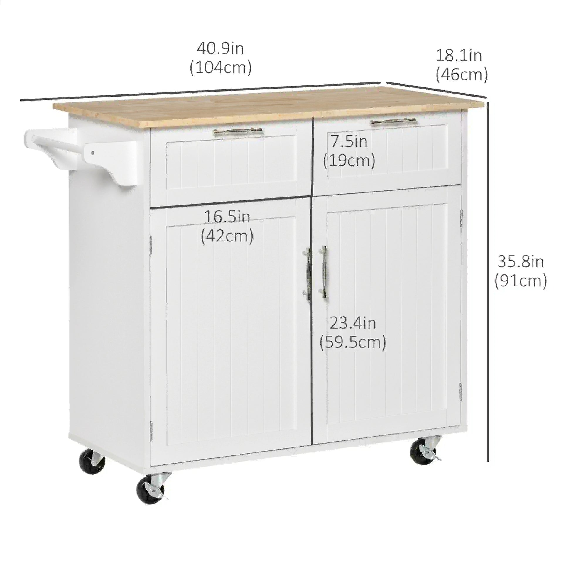Rolling Kitchen Island with Drawers, Rubber Wood Top, Cabinet, White Kitchen Islands & Kitchen Carts at Gallery Canada