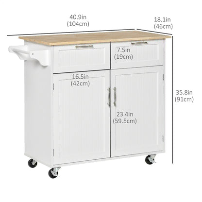 Rolling Kitchen Island with Drawers, Rubber Wood Top, Cabinet, White Kitchen Islands & Kitchen Carts at Gallery Canada