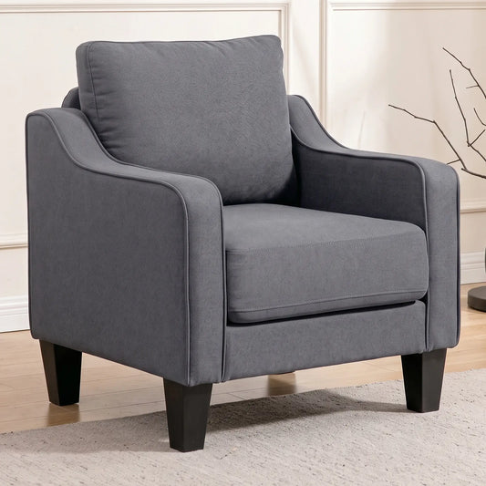 Modern Accent Armchair, Pocket Spring, Linen Upholstered, Thick Padded, Charcoal Grey Accent Chairs Charcaol Grey at Gallery Canada