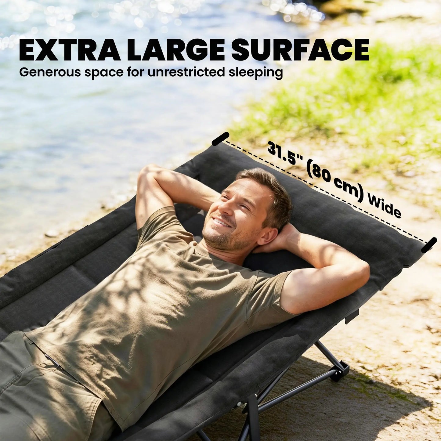 Camping Cot For Adults, 31.5" Wide, Padded Cushion, Carry Bag, Black Camping Cots at Gallery Canada