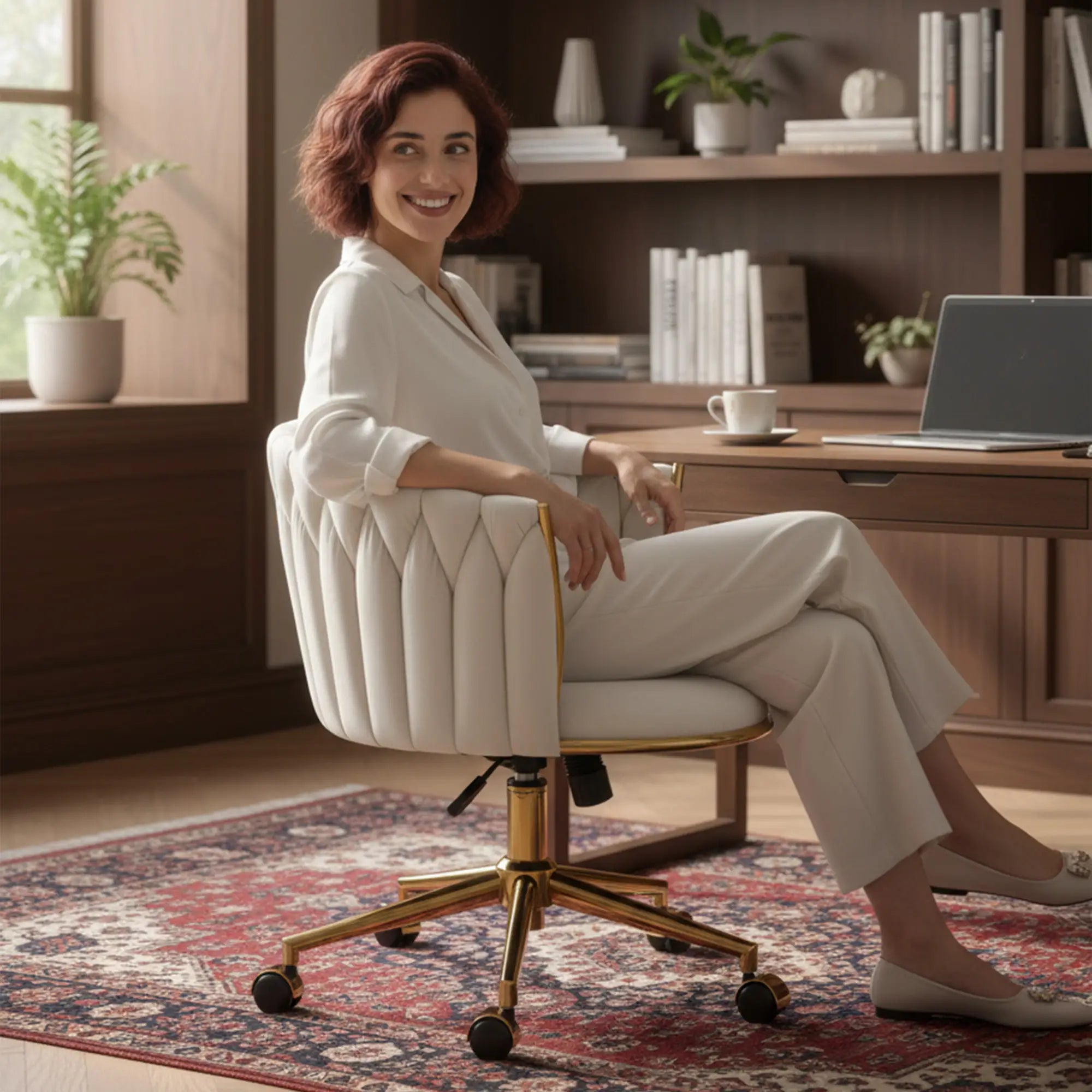 Office Chair, Vanity Chair, Adjustable Height, Rolling Wheels, Cream White Task Chairs at Gallery Canada