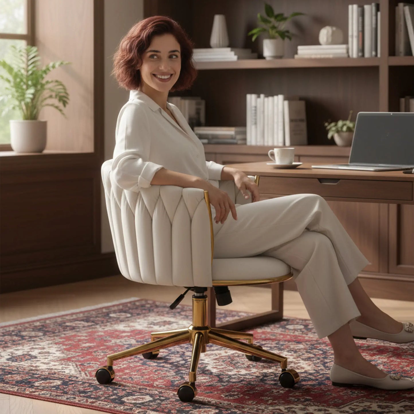 Office Chair, Vanity Chair, Adjustable Height, Rolling Wheels, Cream White Task Chairs at Gallery Canada