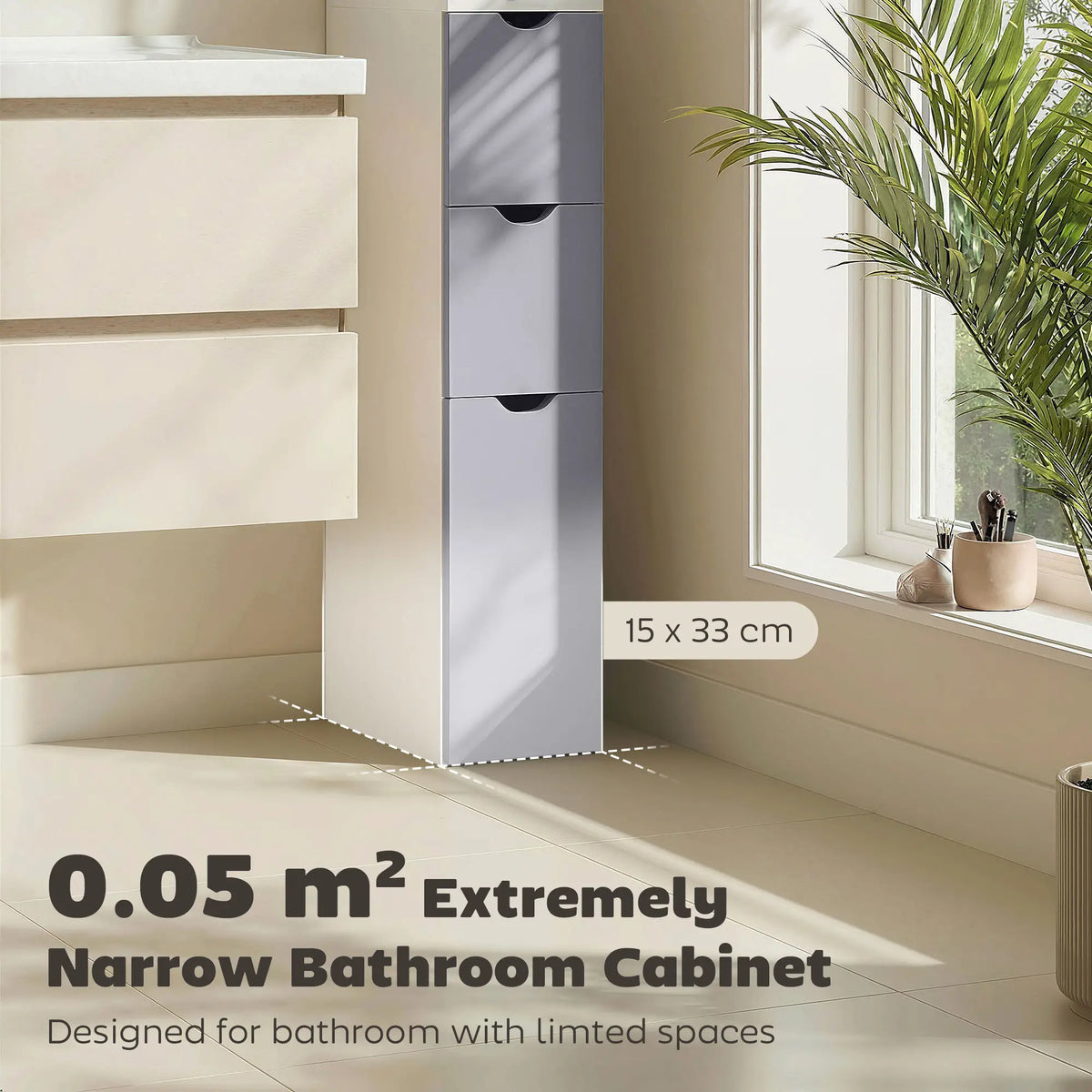 Tall Narrow Bathroom Storage Cabinet with Drawers, Open Shelves, White Grey Bathroom Cabinets at Gallery Canada