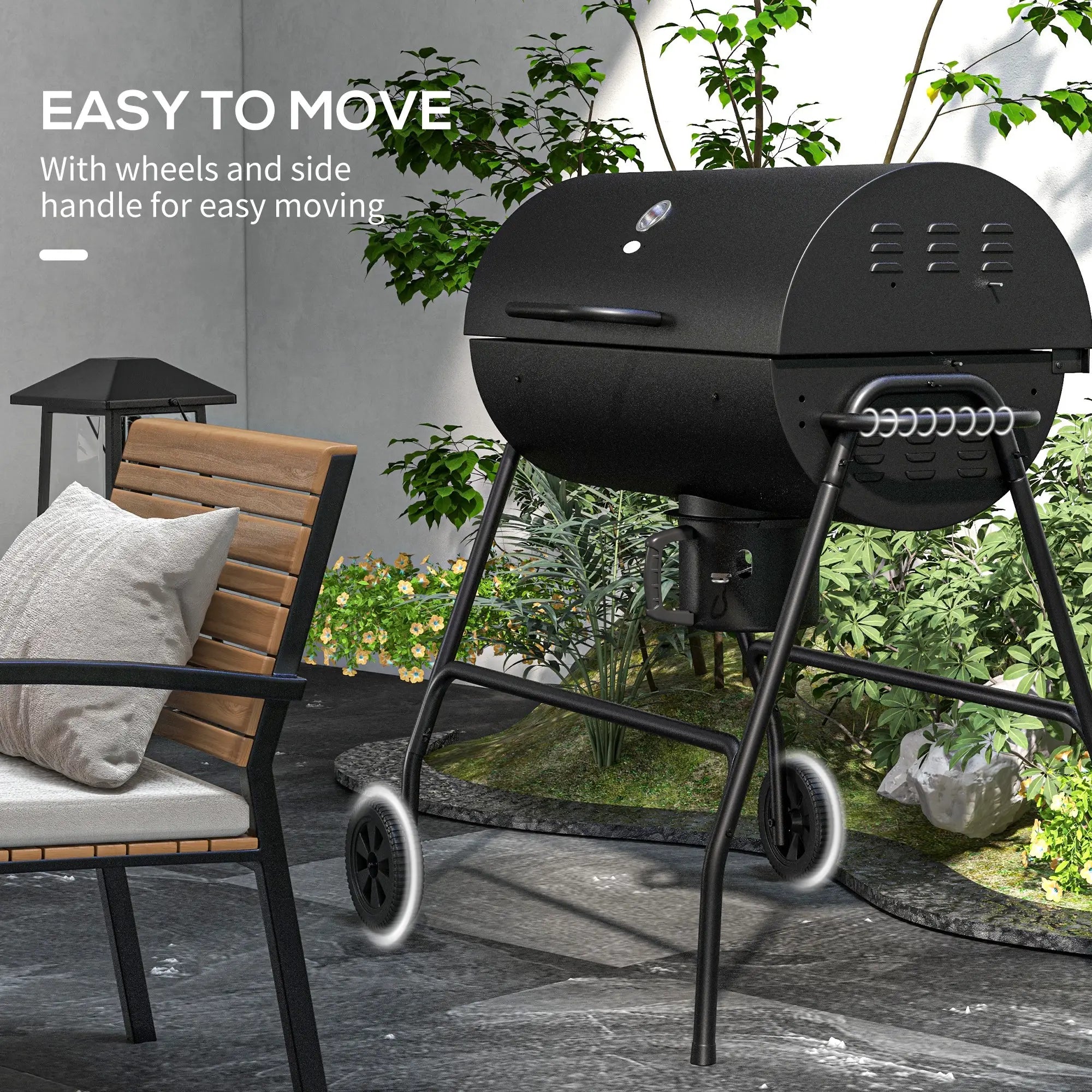 Charcoal BBQ Smoker, 420 sq.in. Cooking Area, Wheels, Ash Catcher, Black Charcoal BBQ Grils at Gallery Canada