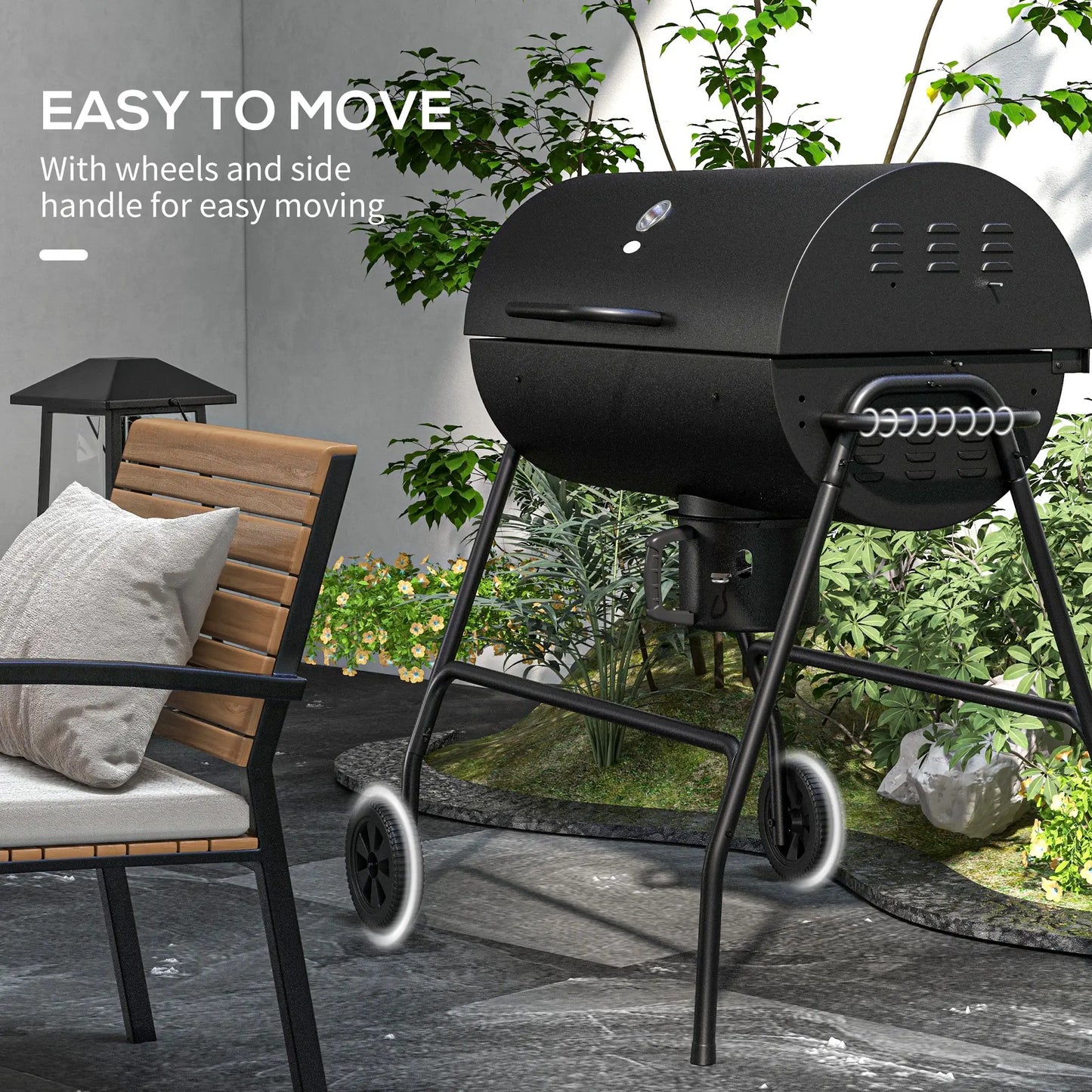 Charcoal BBQ Smoker, 420 sq.in. Cooking Area, Wheels, Ash Catcher, Black Charcoal BBQ Grils at Gallery Canada