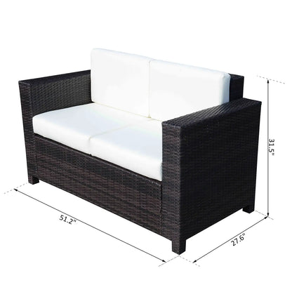 2 Seat Rattan Loveseat Couch Patio Furniture With Cushion, Cream White Patio Furniture Sets at Gallery Canada
