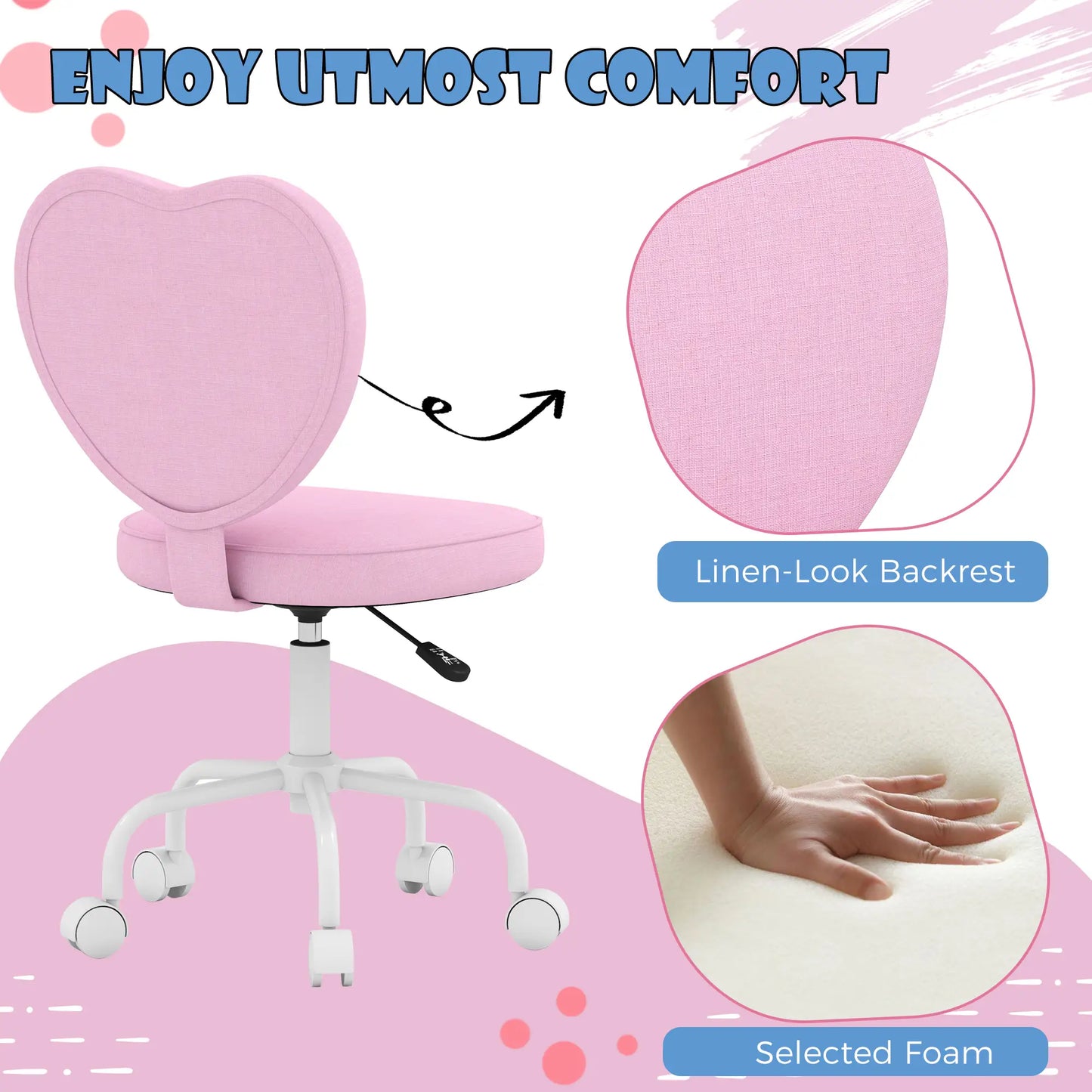 Heart Love Shaped Office Chair, Adjustable Height, Pink Task Chairs at Gallery Canada
