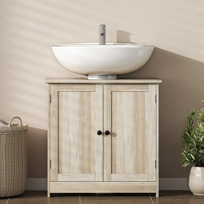 Bathroom Vanity, 24" Pedestal Sink Bathroom Vanity Furniture with 2 Doors and Shelf, Grey Wood Grain Sink Cabinets at Gallery Canada