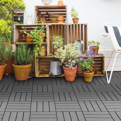 9 Pcs PP Interlocking Deck Tile, 12 x 12, Indoor Outdoor, Black Deck Tiles at Gallery Canada