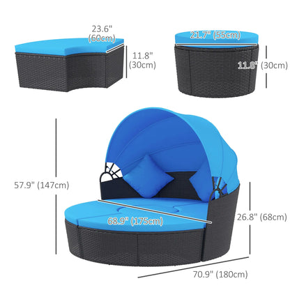 4-Piece Round Sofa Bed, Outdoor Daybed, Retractable Canopy, PE Rattan Daybeds at Gallery Canada