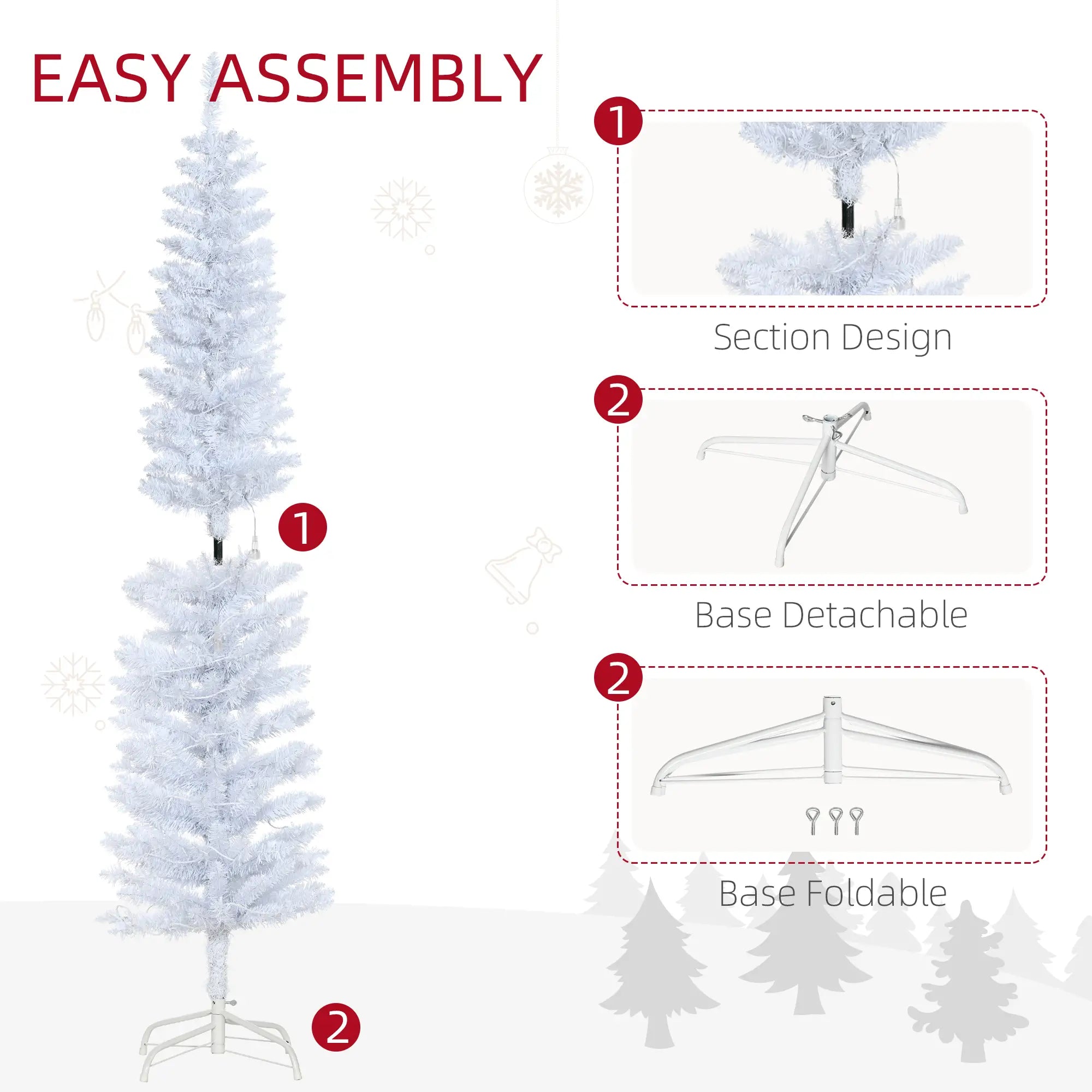 6ft Prelit Pencil Artificial Christmas Tree, 395 Branches, 100 LED Lights, White Pre Lit Christmas Trees at Gallery Canada