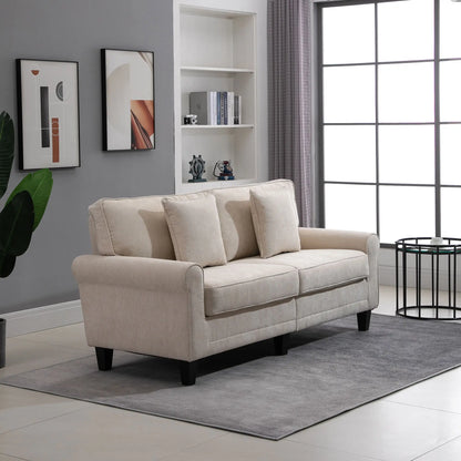 Modern 3 Seater Sofa, Corduroy Fabric, Pine Wood Legs, Beige 3-Seater Sofas at Gallery Canada