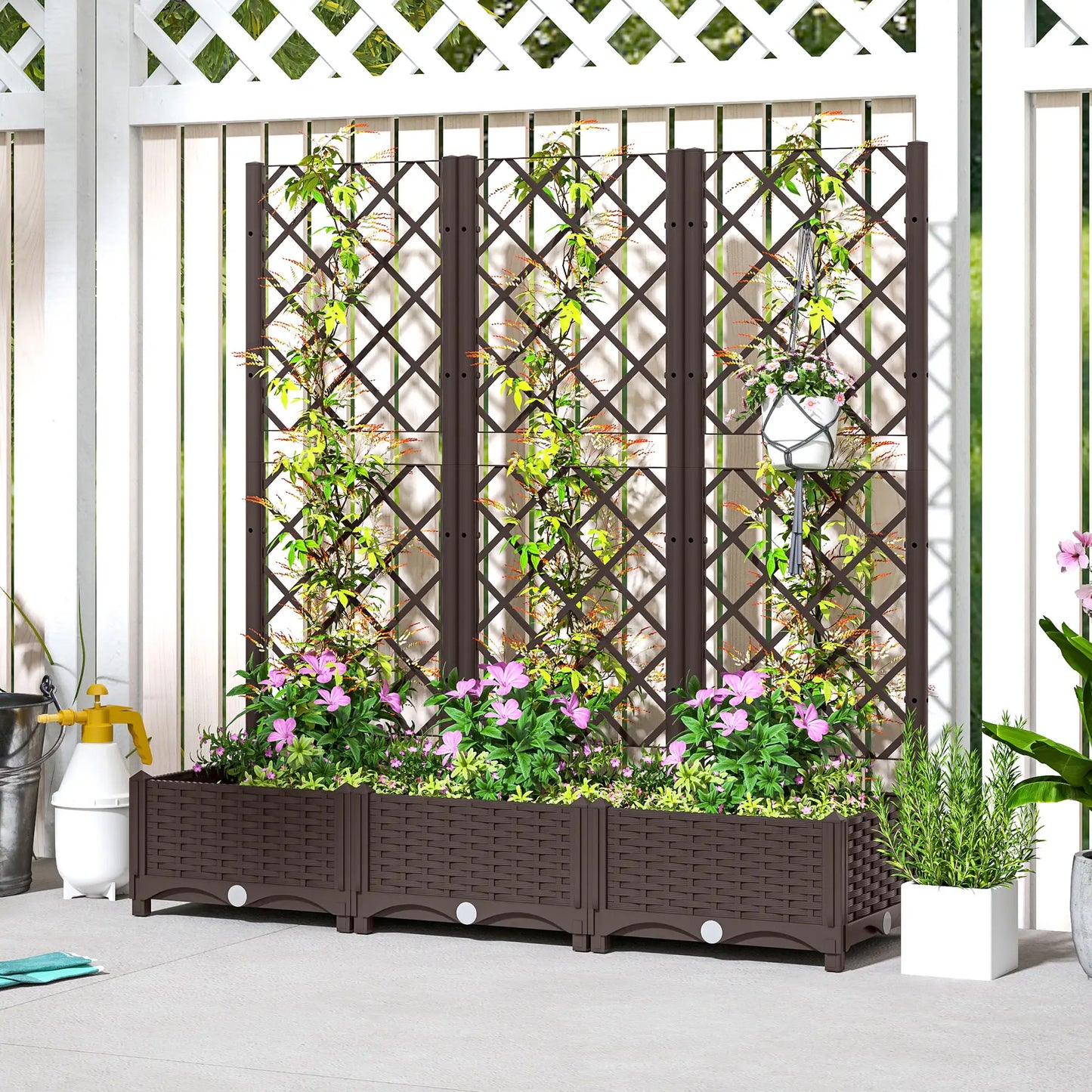 Raised Garden Bed With Trellis, PE Rattan, Drainage Holes, 47" x 16" x 48" Raised Garden Beds at Gallery Canada