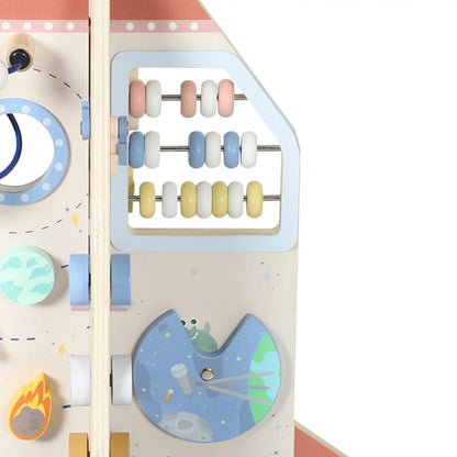 Cube d'activité en bois fusée, trieur de formes et labyrinthe de perles pour tout-petits 24M-6Y