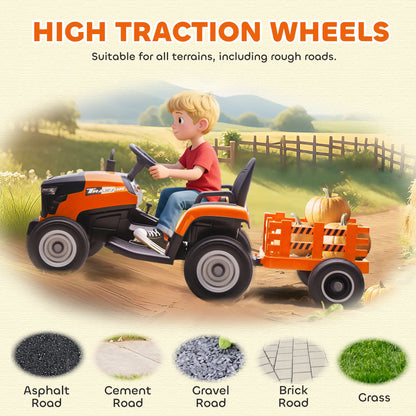 12V Kids Ride On Tractor With Trailer, Remote Control, Orange Toy Excavators at Gallery Canada
