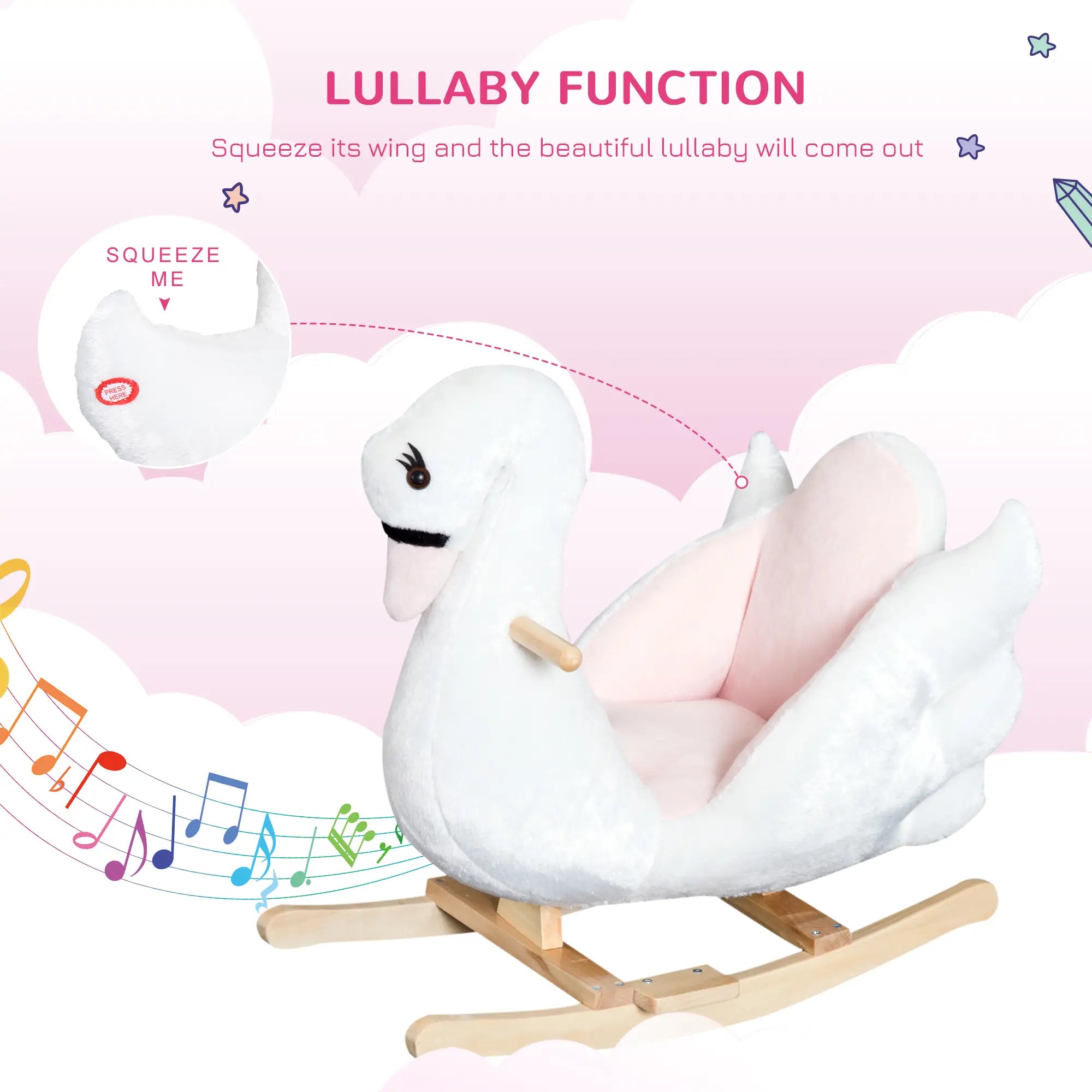 Soft Warm Kids Rocking Horse, Plush Ride On Toy, Swan Style, White Rocking Horses at Gallery Canada