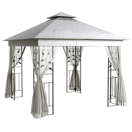 10'x10' Steel Patio Gazebo, Soft-Top, 2-Tier Polyester Roof, Light Grey Gazebos Light Grey at Gallery Canada