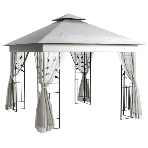 10'x10' Steel Patio Gazebo, Soft-Top, 2-Tier Polyester Roof, Light Grey
