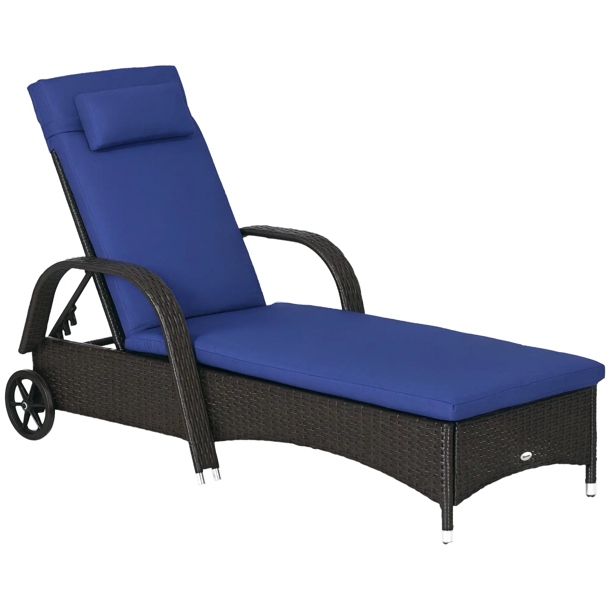 Outdoor Lounger, Deck Chair with Headrest, 5-Level Adjustable, Deep Coffee, Navy Blue Chaise Loungers at Gallery Canada