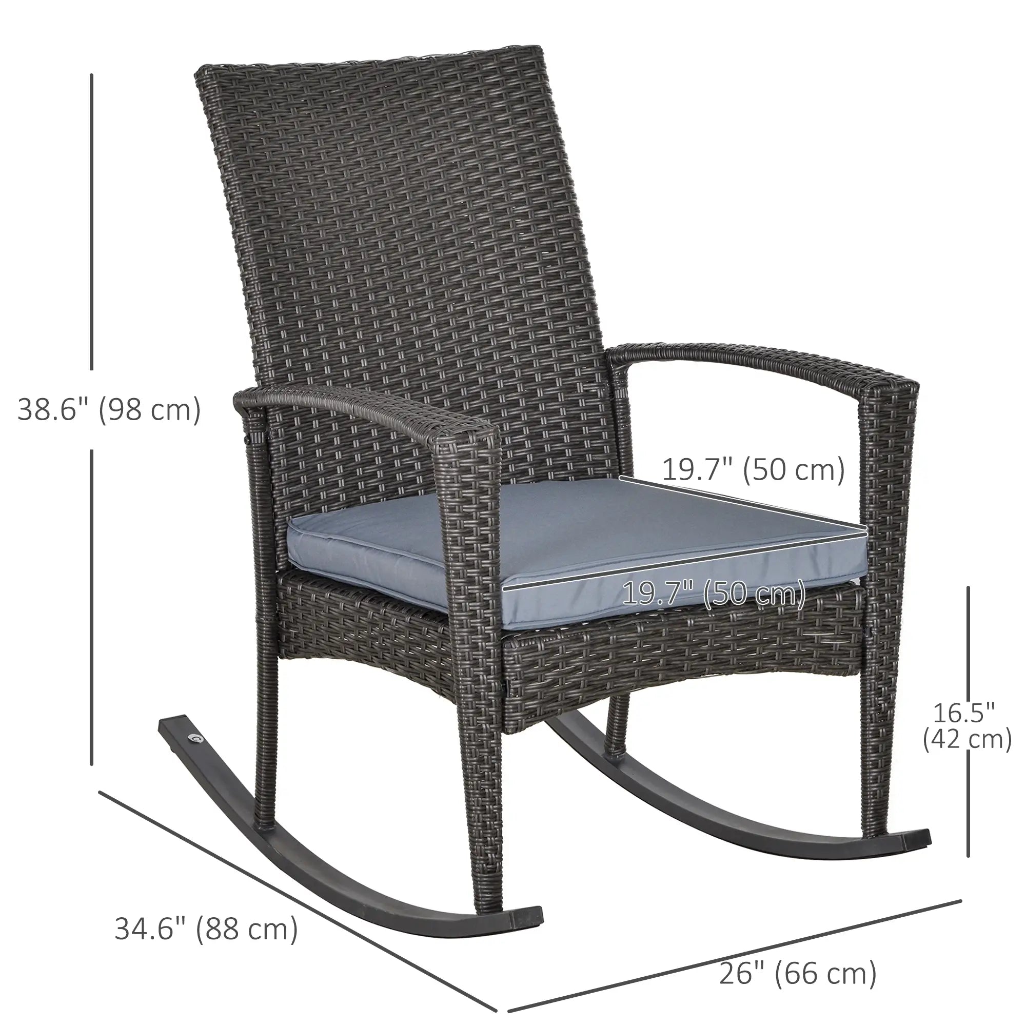 Outdoor PE Rattan Rocking Chair, Garden Glider Rocking Chair, Wicker Patio Chair Set with Armrest and Cushion, Grey Patio Chairs at Gallery Canada