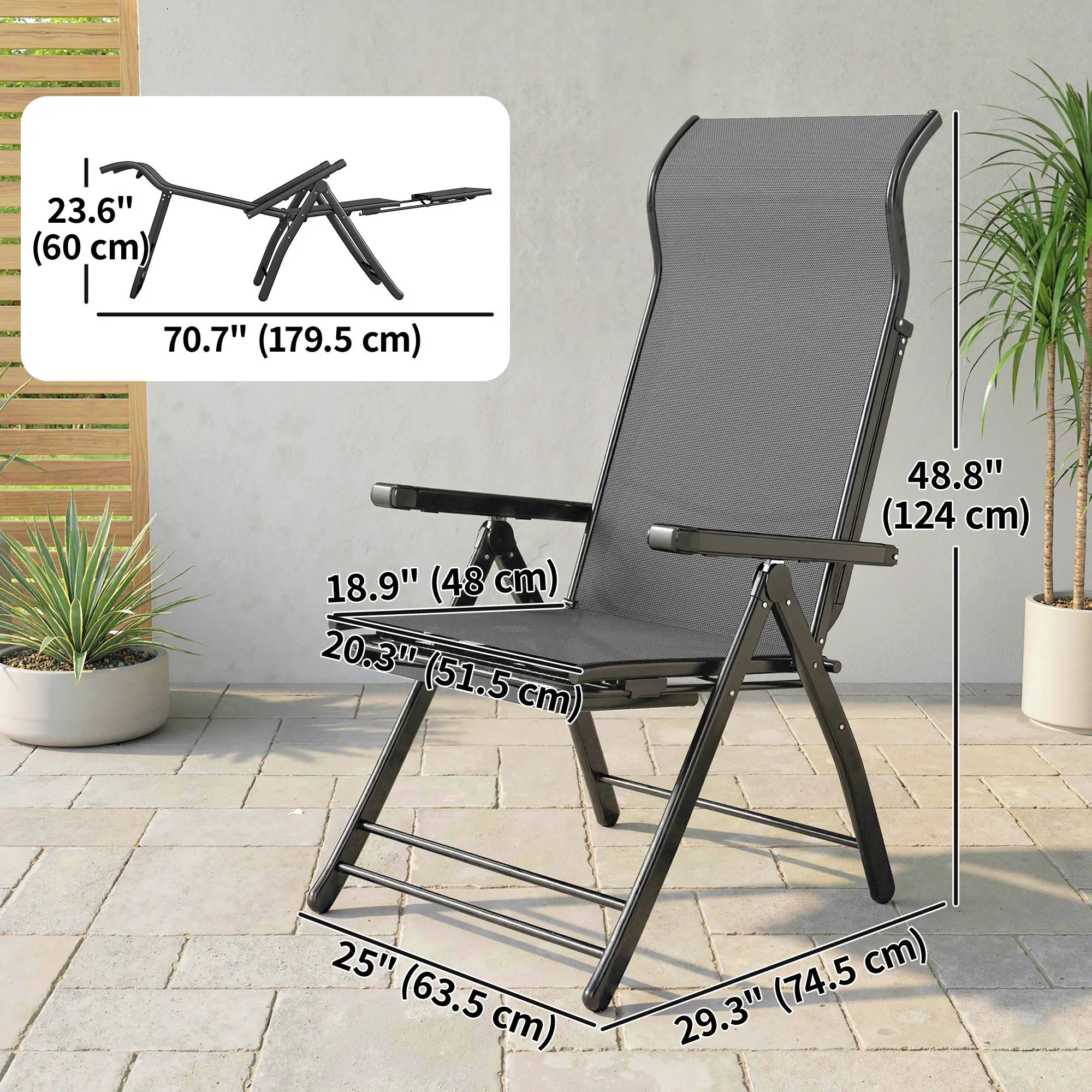 Folding Patio Chairs Set of 2, 5-Position Outdoor Lounge Chairs, Dark Grey Lounger Chairs at Gallery Canada