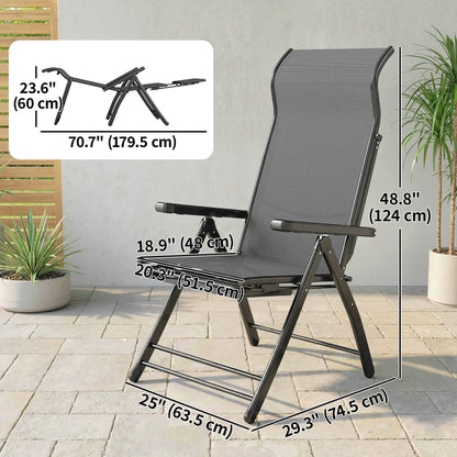 Folding Patio Chairs Set of 2, 5-Position Outdoor Lounge Chairs, Dark Grey Lounger Chairs at Gallery Canada