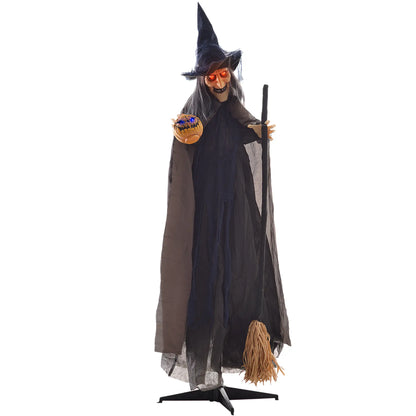 6.2' Animatronic Witch with Broomstick, Halloween Decoration, Motion Activated Halloween Decorations Brown, Grey, Blue at Gallery Canada
