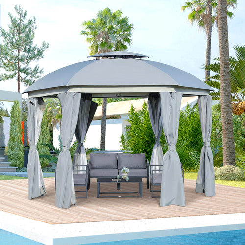 12' x 12' Outdoor Gazebo, Dome Canopy, Netting Sidewalls, Dark Grey