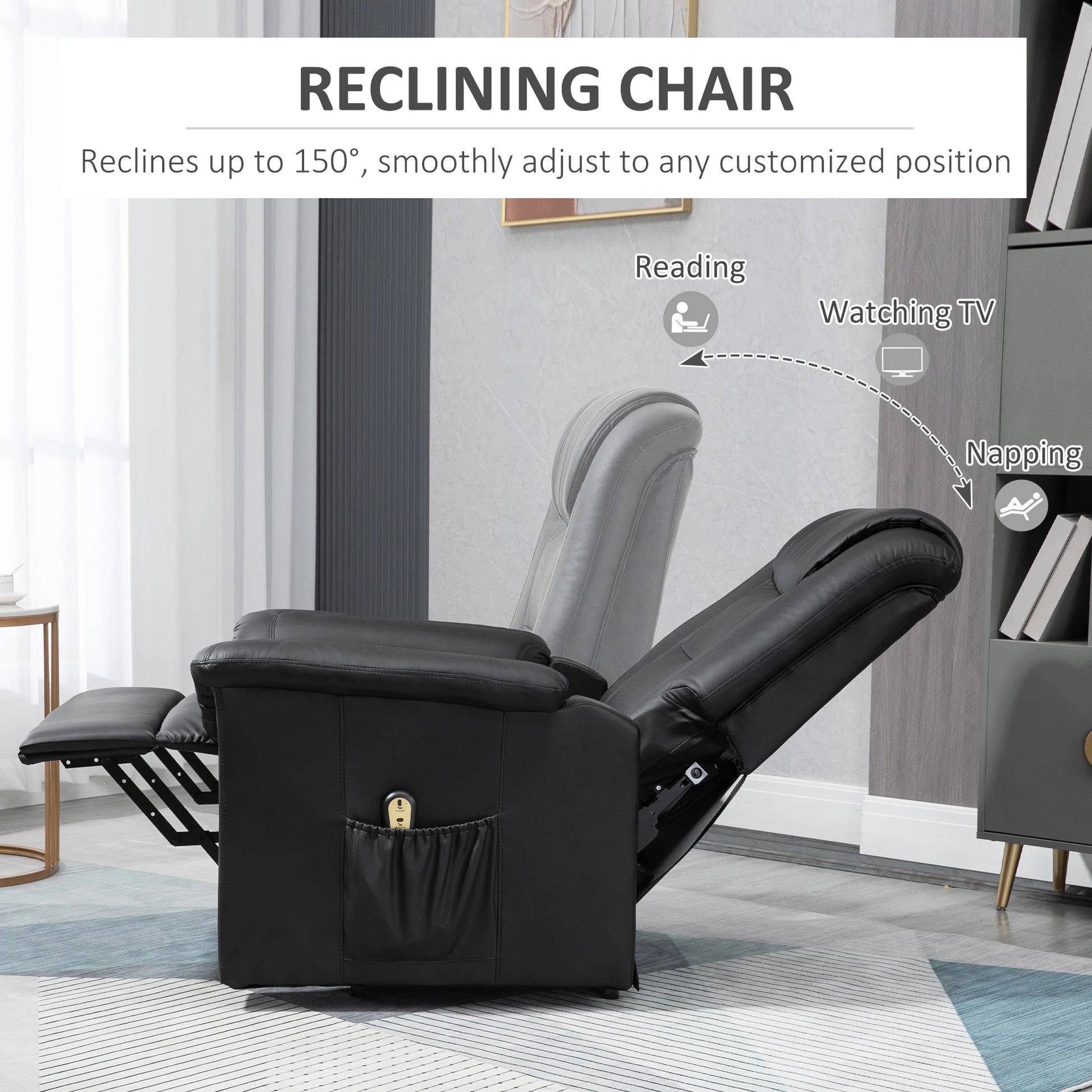 Electric Power Lift Recliner Chair, PU Leather with Footrest, Remote, Side Pockets, Black Electric Power Lift Chairs at Gallery Canada