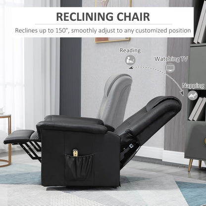 Electric Power Lift Recliner Chair, PU Leather with Footrest, Remote, Side Pockets, Black Electric Power Lift Chairs at Gallery Canada